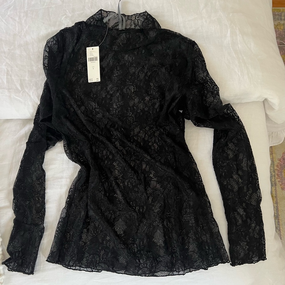 Anthropologie Lace Layering Turtleneck in Black Onyx